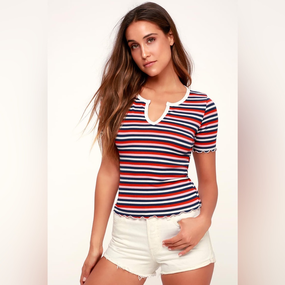 LULUS// National Anthem Multi Striped Ribbed Tee